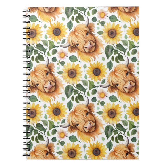 Carnet Vaches Highland et fleurs de tournesol jaune (Devant)