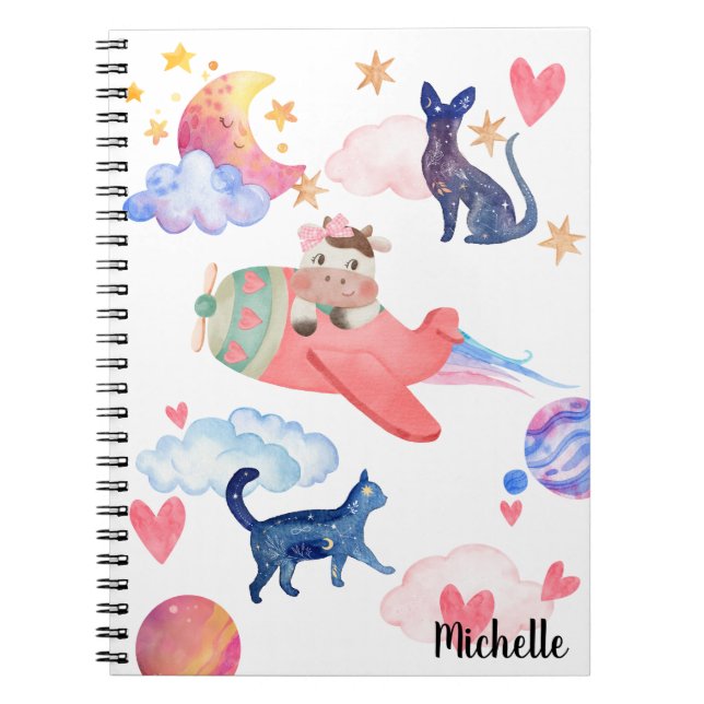 Carnet Vaches mignonnes personnalisées Chats de l'espace  (Devant)