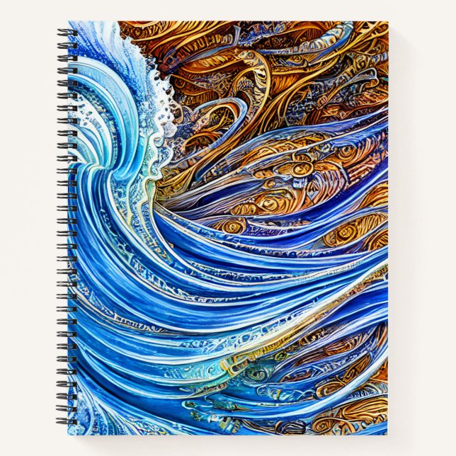 Carnet Vagues Abstraites en bleu et en or (Devant)