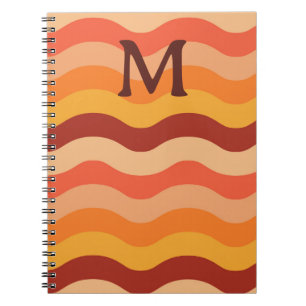 Carnet Vagues abstraites rétro orange et jaune Monogrammé