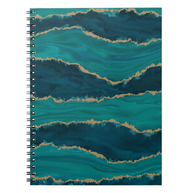 Carnet Vagues d'agate sarcelle – Marbre abstrait avec or (Devant)