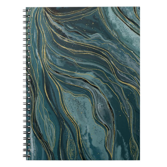 Carnet Vagues d'aquarelle Abstraite turquoise Blue Gold (Devant)