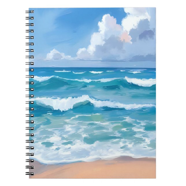 Carnet Vagues de l'océan bleu | Aquarelle de mer de plage (Devant)