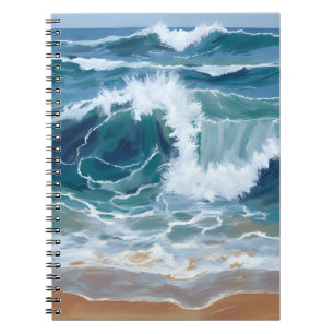 Carnet Vagues de l'océan déferlantes Aquarelle bleue cô