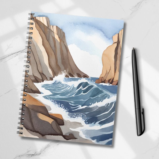 Carnet Vagues de l'océan se brisant | Aquarelle de plage  (Créateur téléchargé)