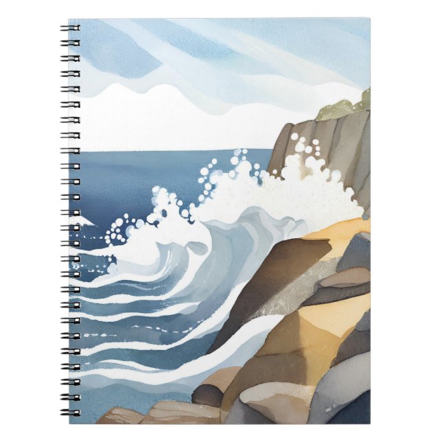 Carnet Vagues déferlantes | Rivage côtier rocheux Aquarel (Devant)