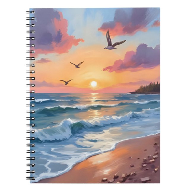 Carnet Vagues océaniques Coucher de soleil | Peinture à l (Devant)