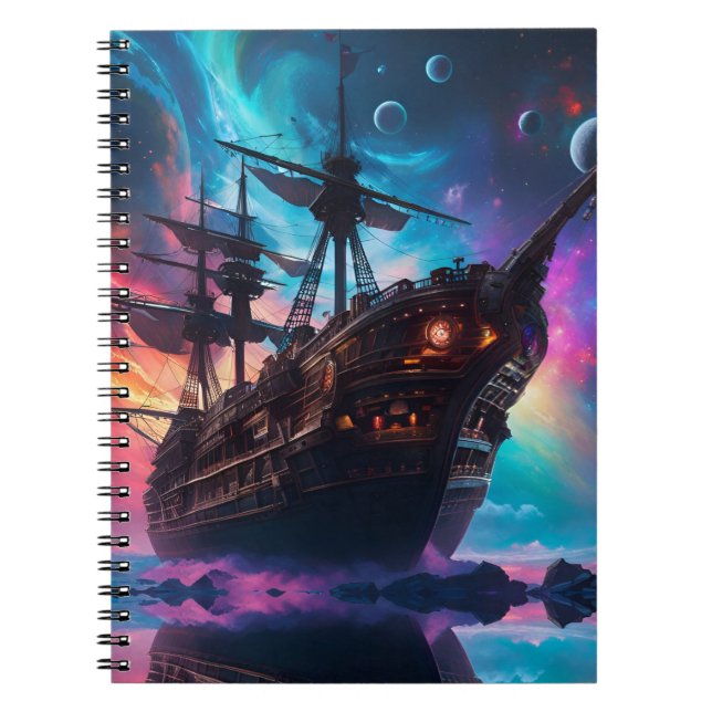 Carnet Vaisseau spatial pirate nébuleuse et lunes  (Devant)