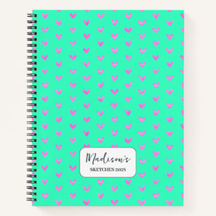 Carnet Valentine Coeurs roses Bright Green Personnalisé