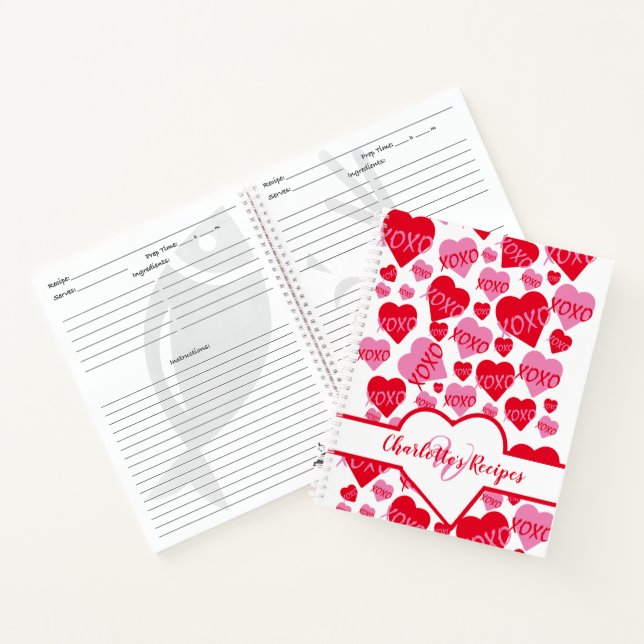 Carnet Valentine XOXO Red Pink Hearts White Recette (Intérieur)
