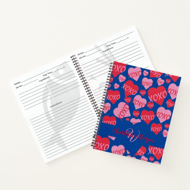 Carnet Valentine XOXO Rouge Coeurs Rose bleu Recette (Intérieur)