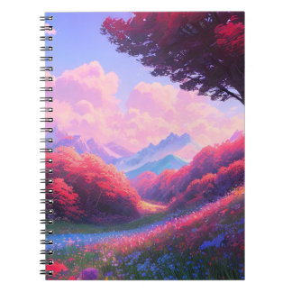 Carnet Vallée ornée de Flore rouge et bleue
