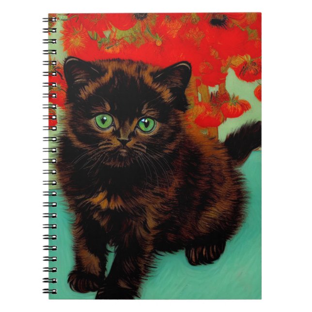 Carnet Van Gogh Chat noir Fleurs rouges (Devant)