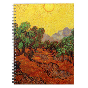 Carnet Van Gogh Oliviers avec ciel jaune et soleil