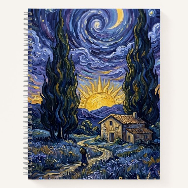 Carnet Van Gogh Style Cypress Dusk Starry Night Art  (Devant)