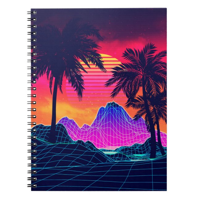 Carnet Vaporwave rocks and palm trees (Devant)
