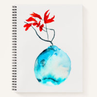 Vase bleu Ikebana aquarelle art