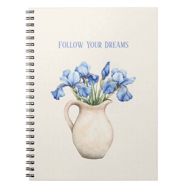 Carnet Vase Crème Fleurs Iris Violettes   (Devant)