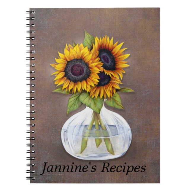 Carnet Vase de beaux tournesols sur marron rustique (Devant)