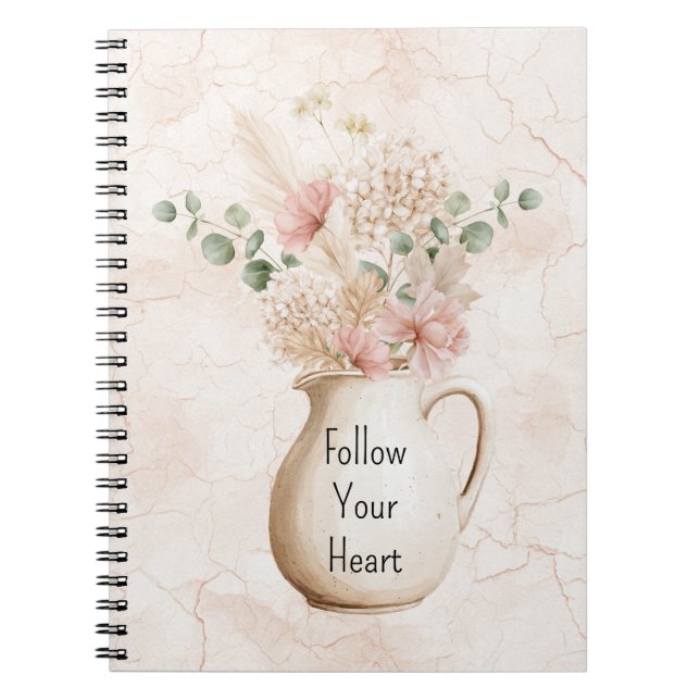 Carnet Vase de fleurs rose tendre (Devant)