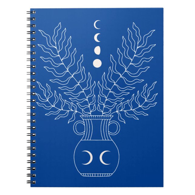 Carnet Vase de lune de ligne blanche phases feuilles plan (Devant)