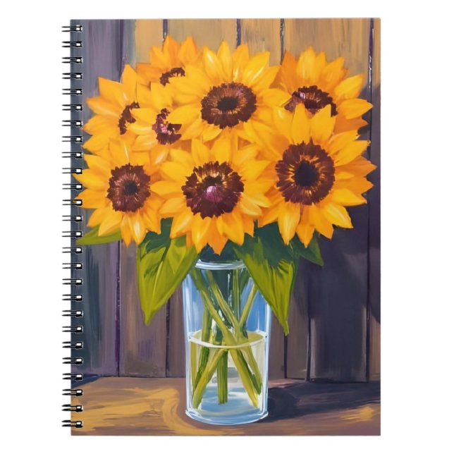 Carnet Vase de tournesol | Aquarelle de fleur jaune (Devant)