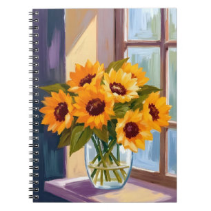 Carnet Vase de tournesols Bouquet floral jaune aquarell