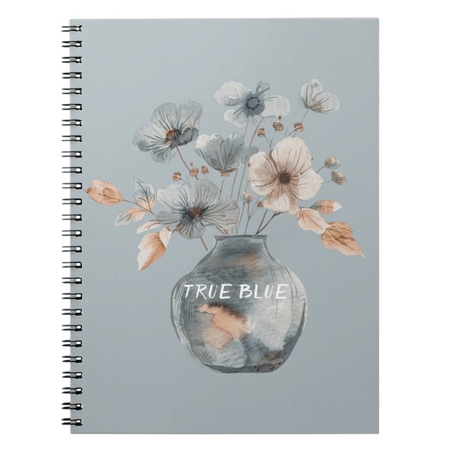 Carnet Vase Floral Véritable Crème Bleue (Devant)