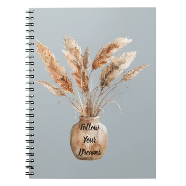 Carnet Vase marron crème avec plumes (Devant)