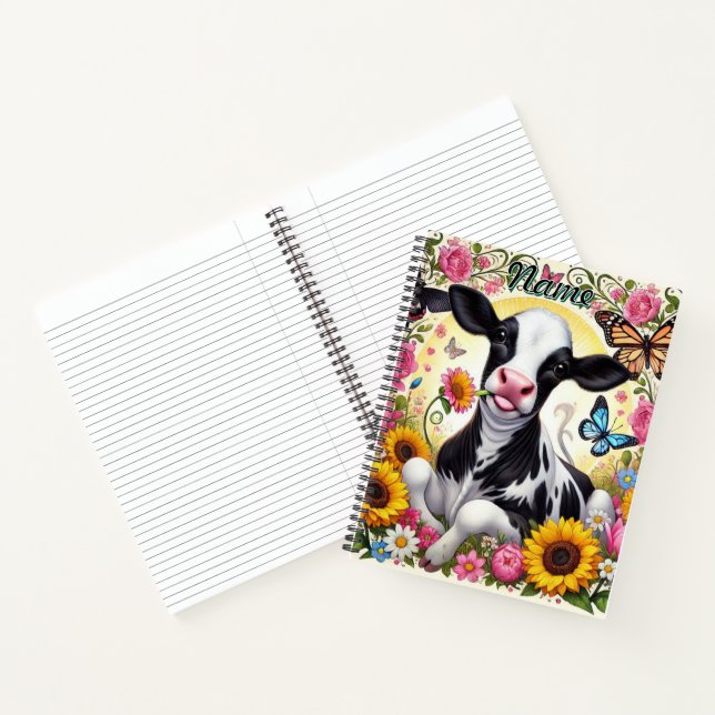 Carnet Veau dans un monde floral et papillon vibrant (Intérieur)