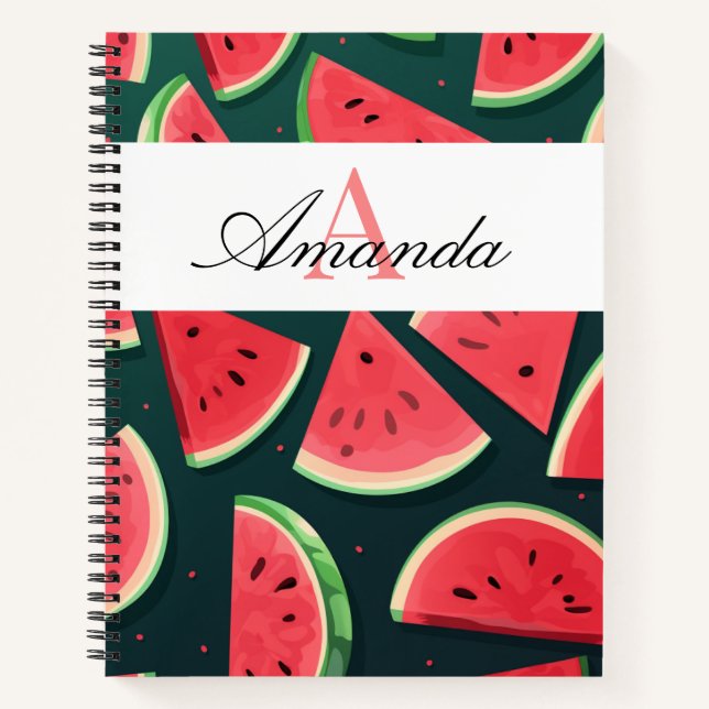 Carnet Vector Green Watermelon Nom Motif Monogramme (Devant)