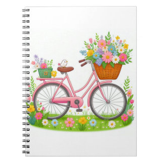 Carnet Vélo de printemps avec fleurs et oiseaux