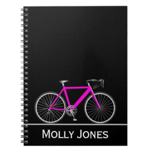 Carnet Vélo rose Neon avec nom sur noir