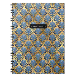 Carnet Ventilateur Art déco personnalisé Motif Blue Gold