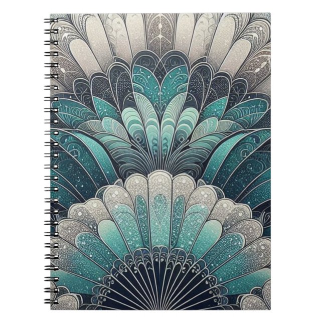 Carnet Ventilateurs Art Nouveau bleu et argent (Devant)