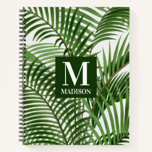 Carnet Verdure tropicale Aquarelle Palmier Monogramme