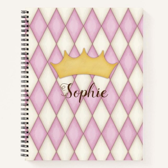 Carnet Vérification Diamant Rose Nom Personnalisé Princes (Devant)
