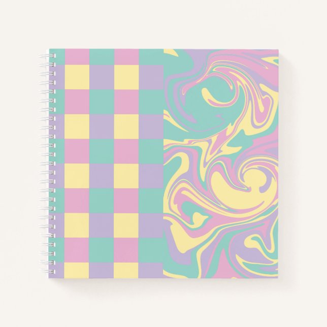 Carnet Vérifications et tourbillons Rose pastel, Jaune, V (Devant)