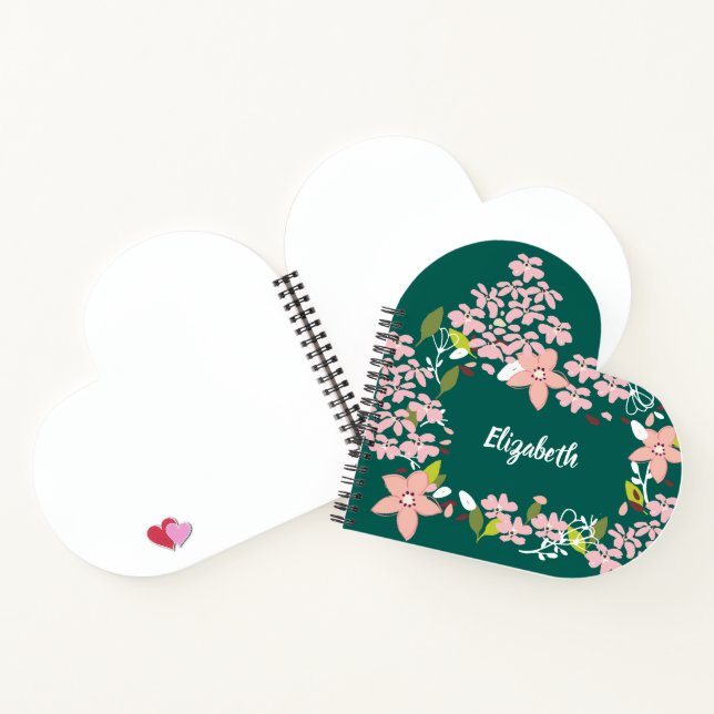 Carnet Vert avec fleurs roses Personnalisé (Intérieur)