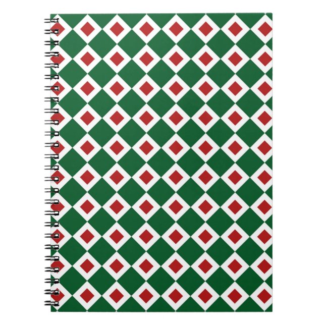 Carnet Vert, Blanc, Diamant Rouge Motif (Devant)