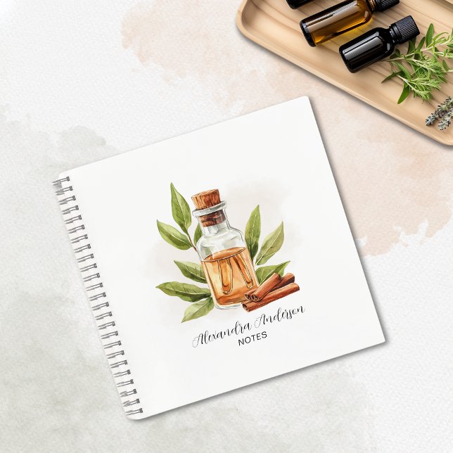 Carnet Vert Cinnamon Huiles essentielles Aquarelle (Greenery Cinnamon Essential Oils Watercolor Notebook)