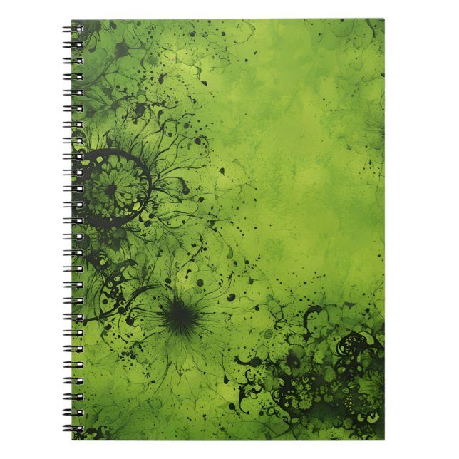 Carnet Vert Citron Grunge avec Accents Noirs (Devant)