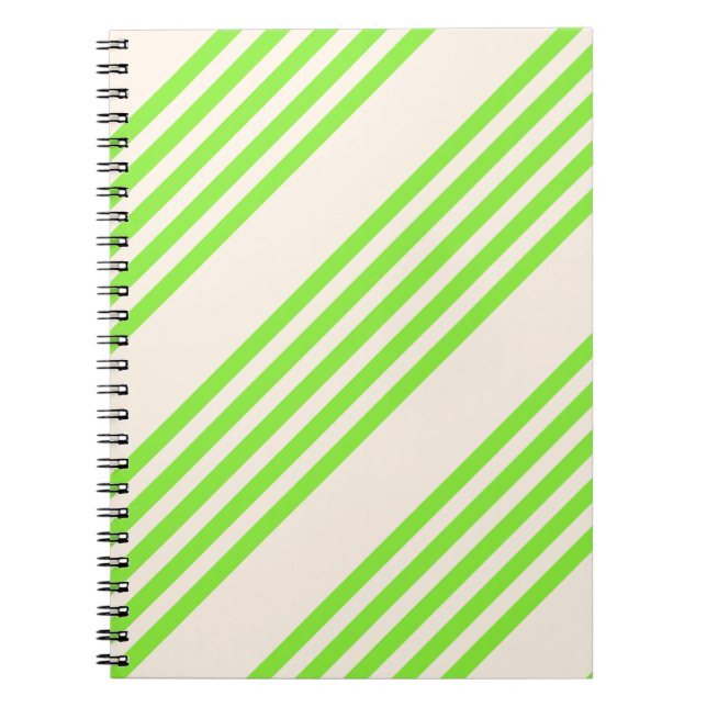 Carnet Vert citron vert et beige cinq rayures motif (Devant)