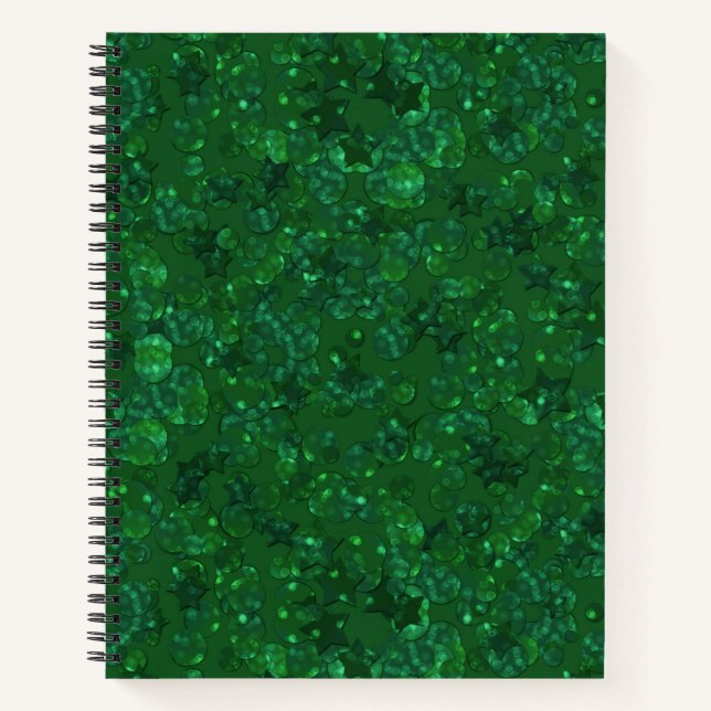 Carnet Vert, confetti, parties scintillant (Devant)