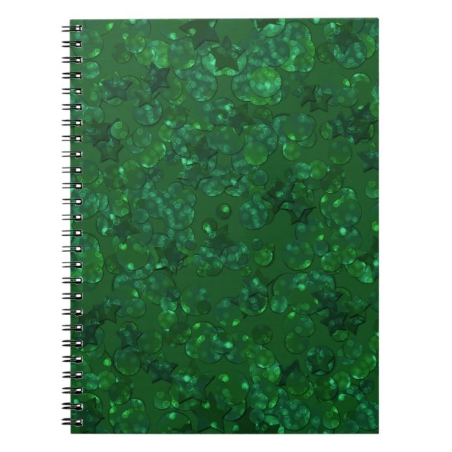 Carnet Vert, confetti, parties scintillant (Devant)