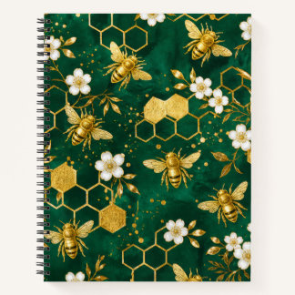 Carnet Vert Émeraude Abeille en Or et Nid d'Abeill