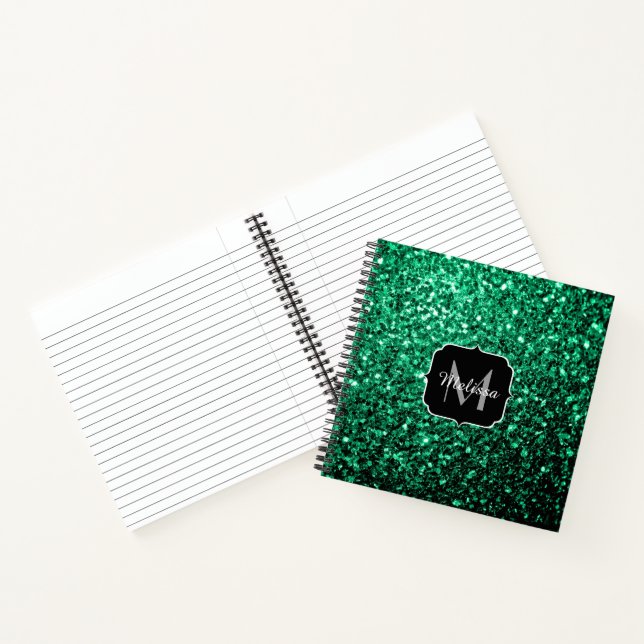 Carnet Vert émeraude faux paillettes scintillent Monogram (Intérieur)