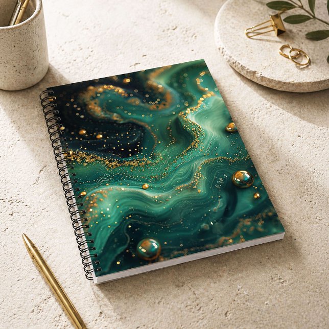 Carnet Vert émeraude Malachite Paillettes Or Designer (Créateur téléchargé)