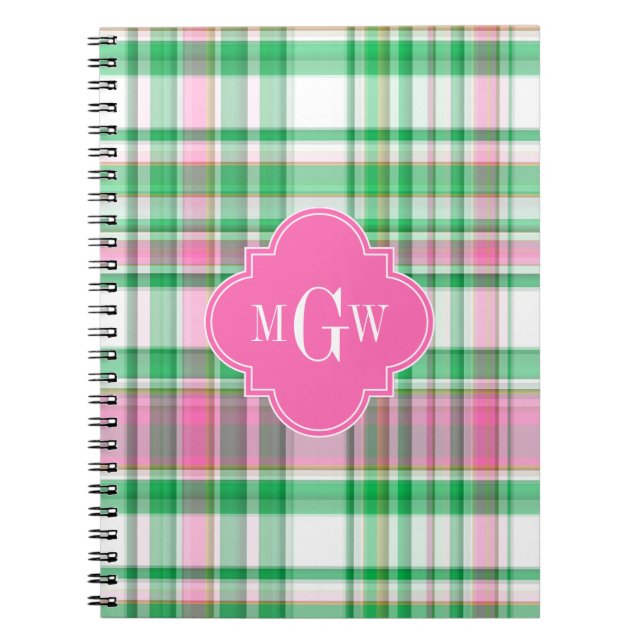 Carnet Vert Emeraude Rose Chaud Blanc Madras Prépa Monogr (Devant)