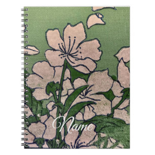 Carnet Vert Fleur De Pêcher Rose